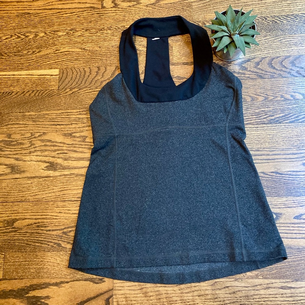 Vintage Lululemon Racer Back Tank Top Older Style Gray Black.  Size 6